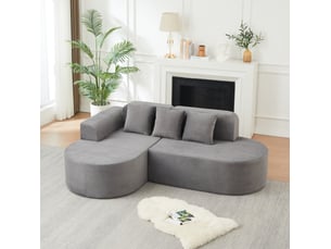 Canapé d'angle compressé gauche fixe MODENVIE  4 places Velours côtelé gris