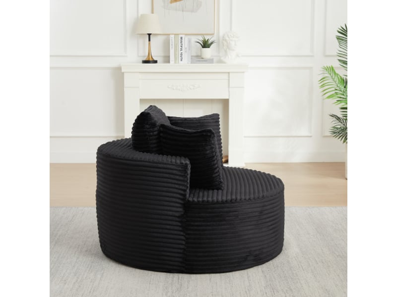  Fauteuil rond velours côtelé 110 cm – livré, confortable et décontracté, 3 coussins décoratifs, design minimaliste  - Conforama E