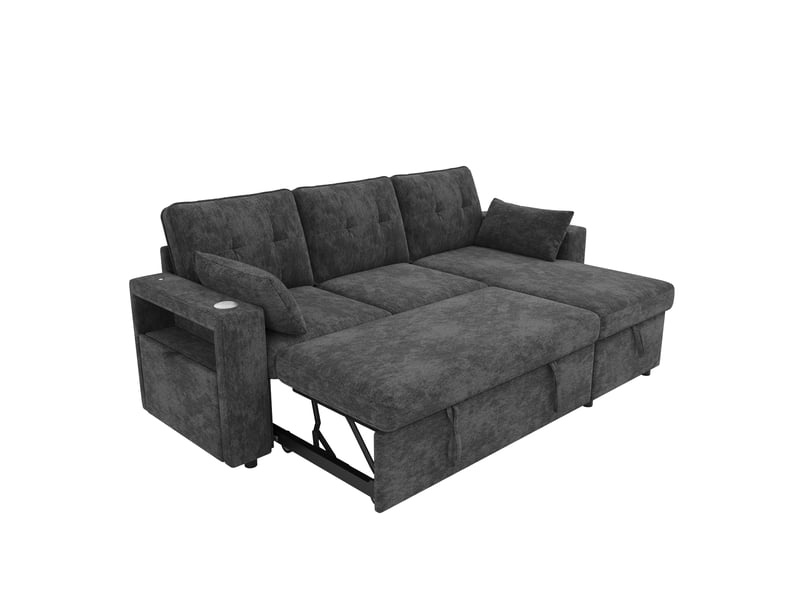  Canapé d’angle convertible 3 places en chenille gris, 213 cm, coffre et led IKSETERA TRADING LTD - Conforama W