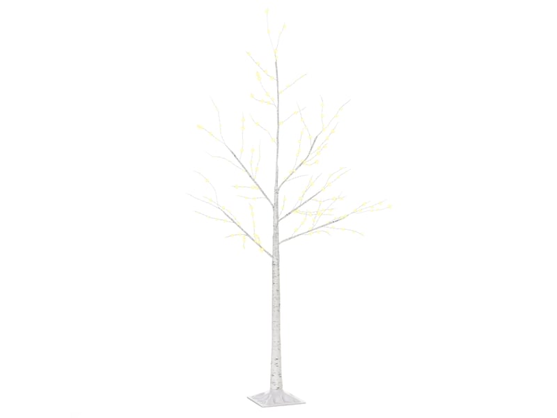  Sapin de bouleau de 150 cm avec 210 lumières led blanc chaud, branches flexibles et socle décoratif 20 x 20 x 150 cm blanc  - Conforama B
