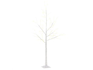 Sapin de bouleau de 150 cm avec 210 lumières led blanc chaud, branches flexibles et socle décoratif 20 x 20 x 150 cm blanc
