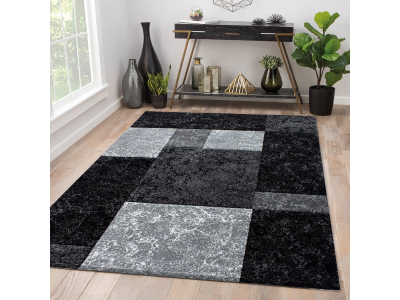 Carre - tapis géométrique à carreaux - noir et gris 200 x 290 cm HAWAII2002901330BLACK - Conforama B
