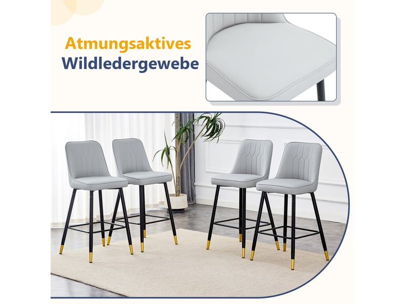  Tabourets de bar lot de 2 hauteur 100 cm avec repose-pieds - lpospi - dossier ergonomique, pu métal - gris clair noir  - Conforama E