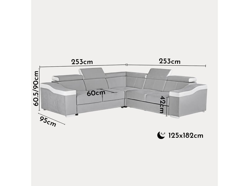  Lucky mini - canapé d’angle convertible réversible en velours gris clair et simili cuir blanc LUCKY-MINI-GRICLR-BLA - Conforama D