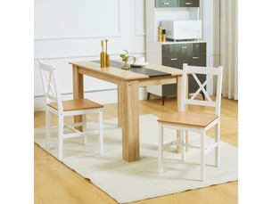 Lot de 2 chaises de salle à manger en bois massif chaise de cuisine esprit campagne dossier croisé blanc et chêne