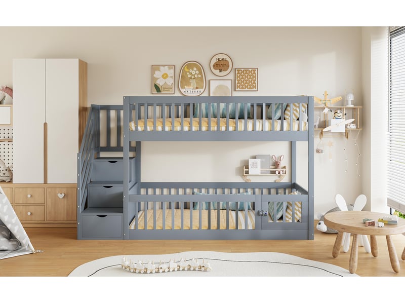  Lit superposé enfant avec échelle sécurisée et rangements intégrés, 90x200 cm  - Conforama W
