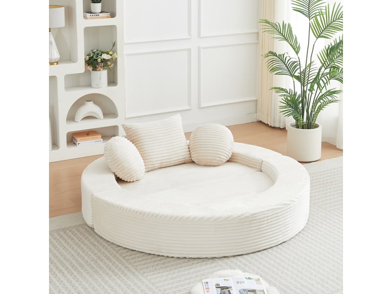 Canapé droit modulable 4-en-1, petit espace, sofa demi-cercle ou lit de jour rond, 2 ronds + 1 carré, beige - Conforama D