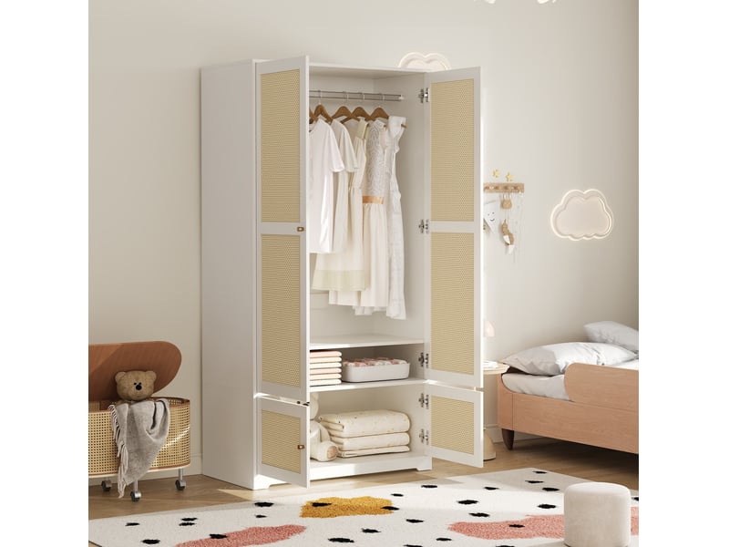  Armoire 2 portes, 90x48x180 cm, avec penderie et étagères, en mdf, blanc  - Conforama B