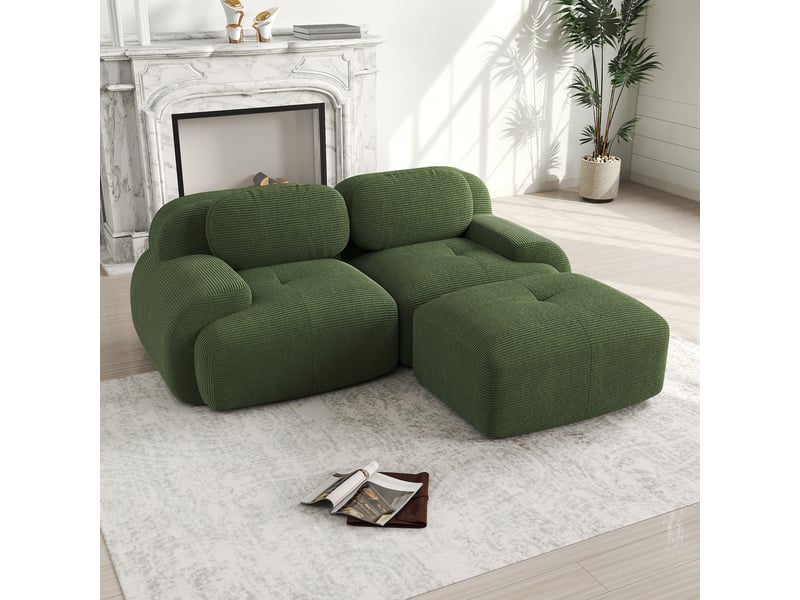  Canapé d'angle, canapé modulable, en velours tricoté, vert, livré monté, forme incurvée, sans structure  - Conforama R