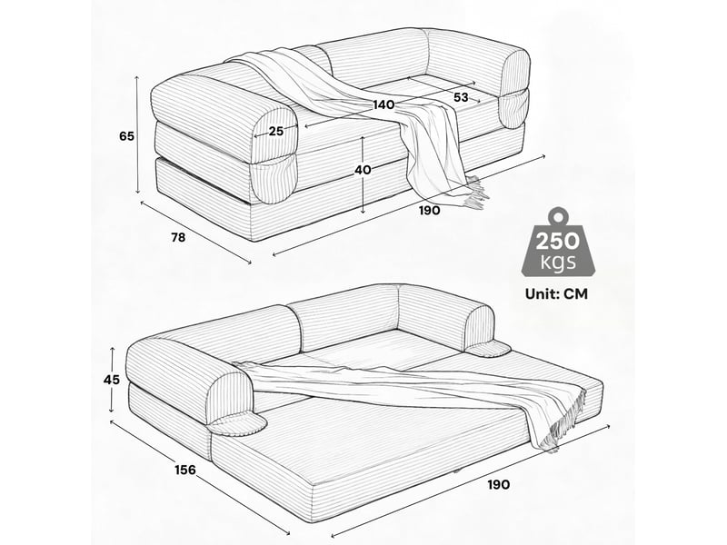 Canapé convertible 190x78x65cm 2 places, pour recevoir, fonction 2-en-1, gain de place, revêtement polyuréthane, noir - Conforama C