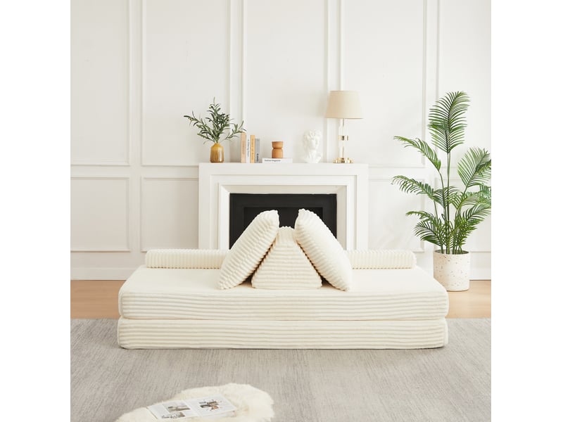  Canapé modulable modenvie 2 places 211,5 x 106,5 x 62 cm en velours côtelé beige, dossiers triangulaires  - Conforama D