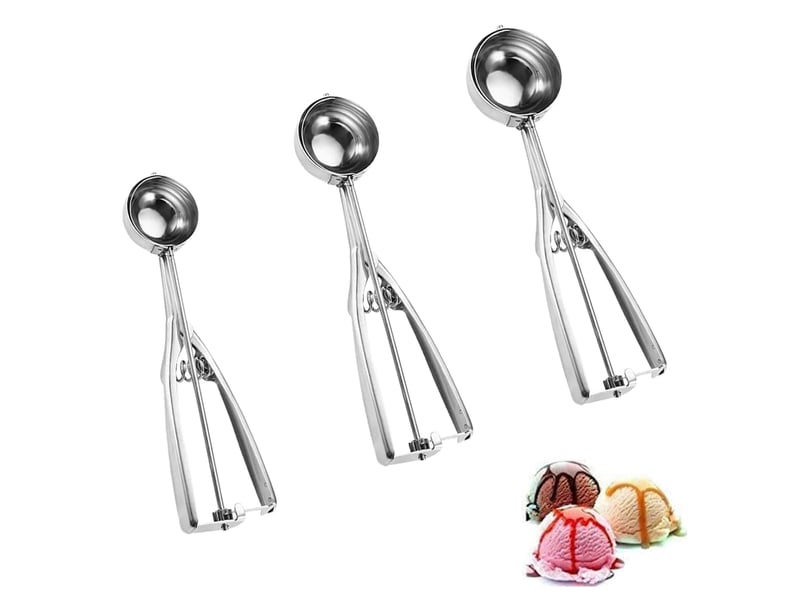 Cuillère à glace,3 pcs glace en acier set avec déclencheur avec renforcer cuillères sphériques pour boules à glace, boules de melon, pâte à biscuit - Conforama A