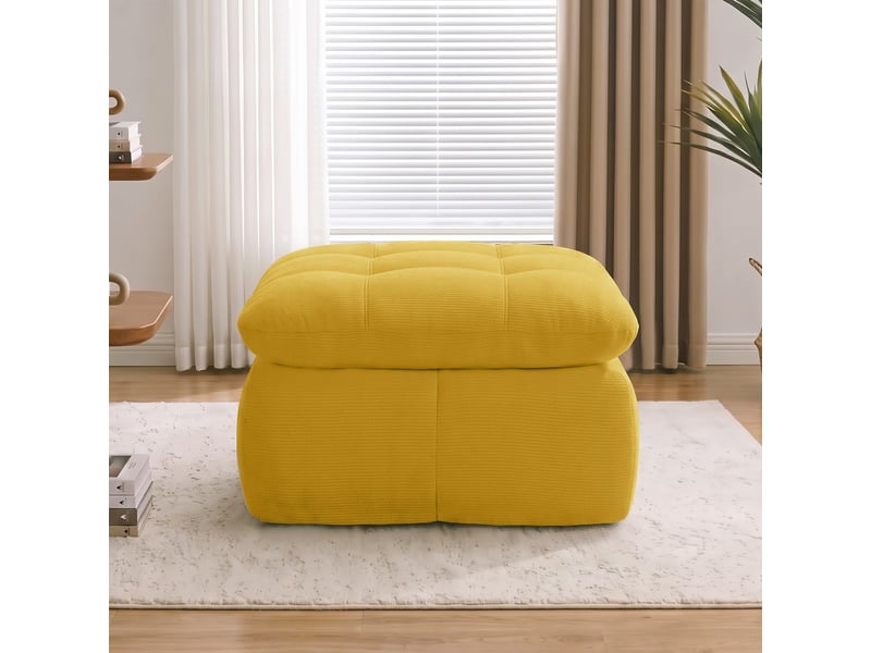 Pouf repose-pieds, coloris jaune, matière chenille, dimensions : 72.5 x 63 x 50 cm - Conforama D