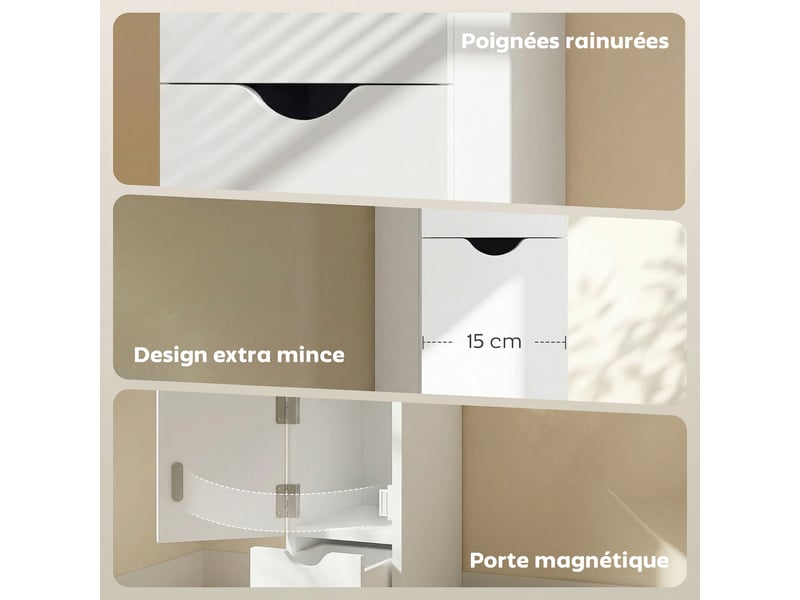 Meuble colonne salle de bain armoire de salle de bain avec tiroirs étagères ouvertes placard 15 x 33 x 136,8 cm blanc - Conforama W