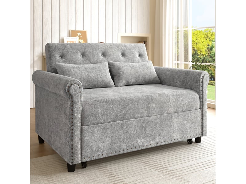  Canapé-lit modenvie 3-en-1 2 places convertible gris, revêtement en chenille, 120 x 80 x 82 cm  - Conforama B