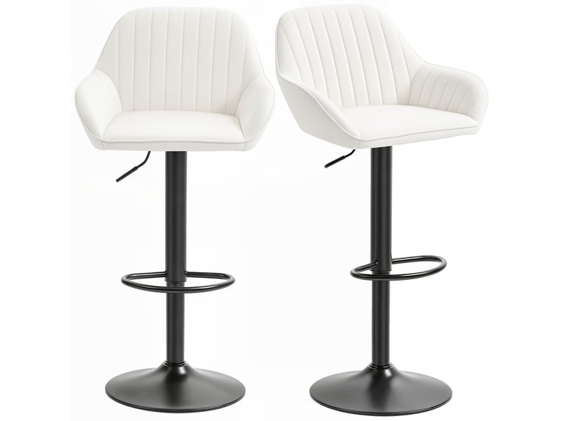  Ensemble de 2 tabourets de bar pivotants, hauteur réglable de 62 à 83 cm, revêtement en velours, dossier et repose-pieds, couleur crème.  - Conforama A