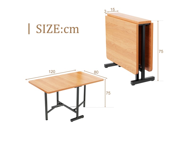  Table à manger extensible et pliante 120x80 cm, gain de place, structure en alliage haute résistance - bois naturel  - Conforama D