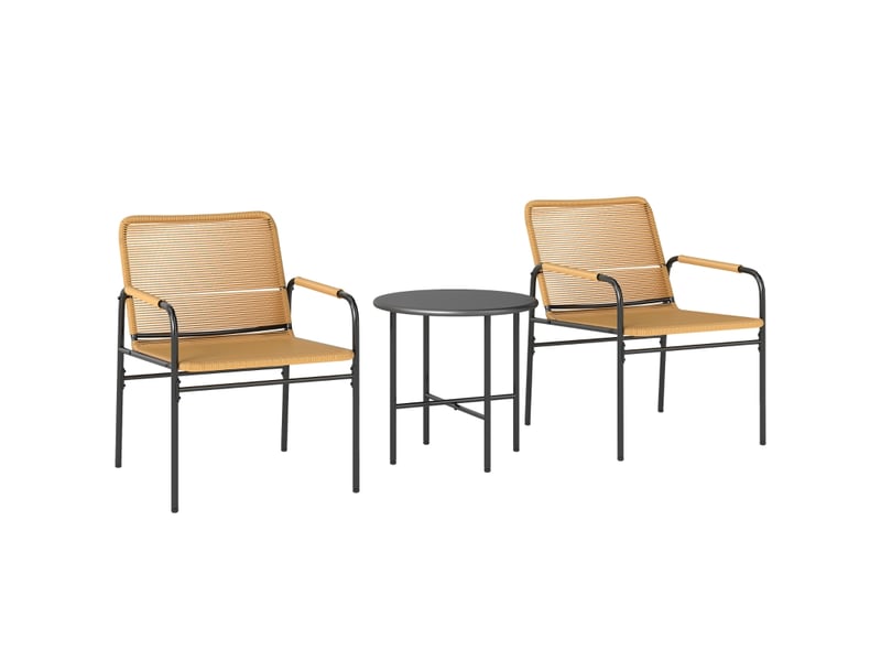  Salon de jardin bistrot,3 pièces avec table ronde,rotin pe,jaune  - Conforama A