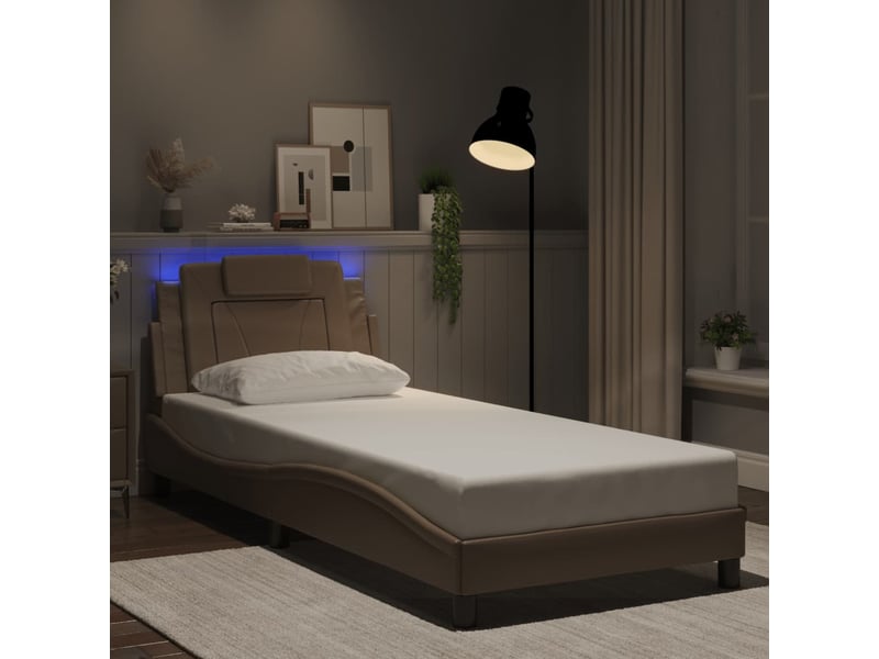 Lit adulte, lit simple, cadre de lit viana avec led sans matelas cappuccino 80x200cm cf16625 - Conforama B