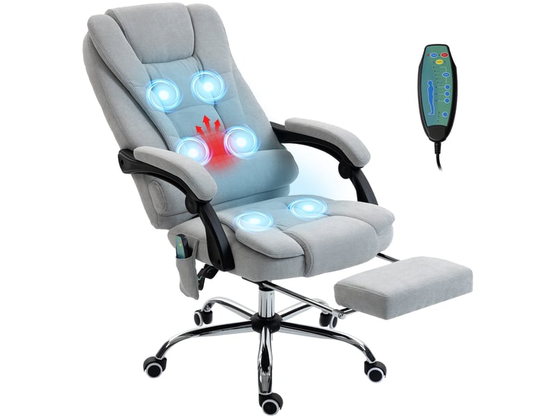 Fauteuil de bureau massant et chauffant, chaise de bureau, 70x65x119cm, gris clair - Conforama B