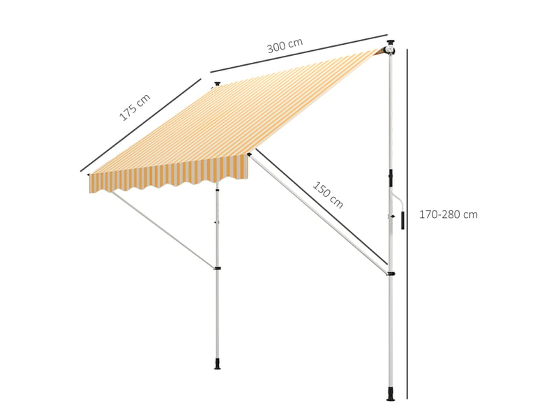  Store banne rétractable manuelle 300 x 150 x 170-280 cm avec hauteur réglable, manivelle et protection solaire pour terrasse, orange  - Conforama E