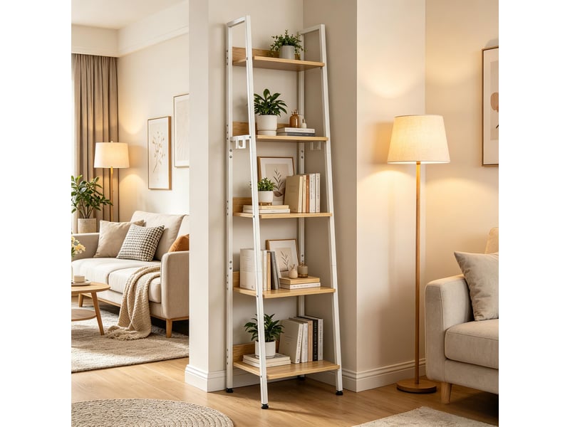  Étagère de rangement ouverte - noir, blanc, chêne clair - mdf et métal - dimensions: - poids: 10 kg 40x36x170cm - Conforama B