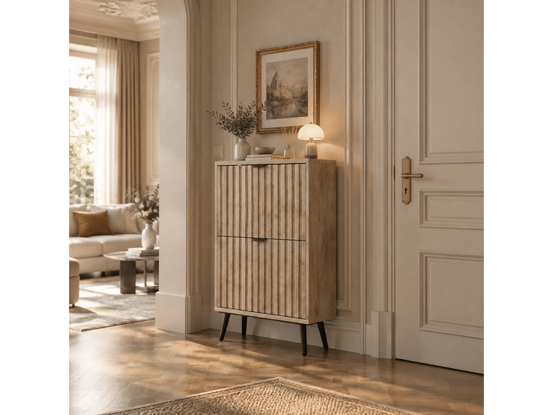  Meuble à chaussures 60 cm à 2 abattants, rangement 6 à 12 paires, chêne  - Conforama E