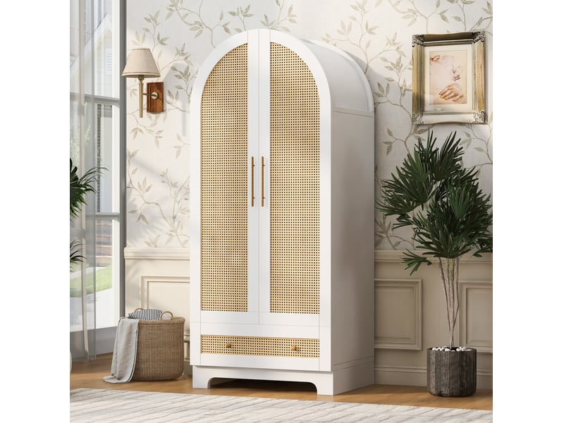  Armoire modenvie 2 portes 70 x 55 x 170 cm avec 2 tiroirs blanc bois  - Conforama D