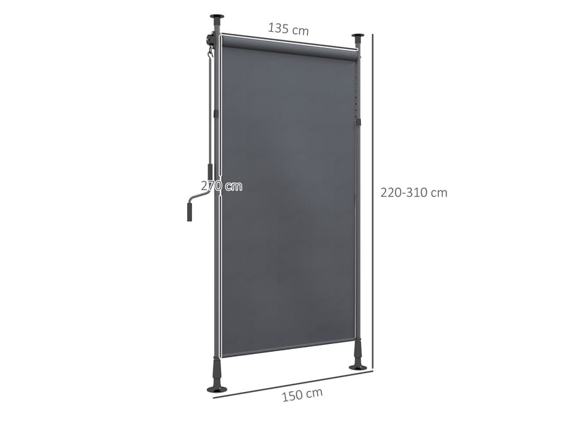  Parasol 150x220x310, avec manivelle parasol, polyester résistant aux intempéries, gris foncé, brise-vue balcon  - Conforama C