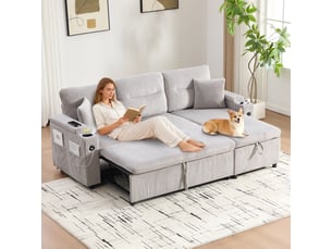 Canapé droit fixe <strong></strong> <strong></strong> 3 places Velours côtelé gris avec coffre de rangement