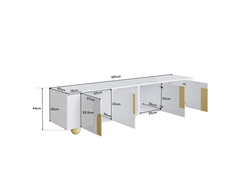  Meuble tv 180 cm à 4 portes, effet marbre, mdf, panneaux de particules, blanc  - Conforama C