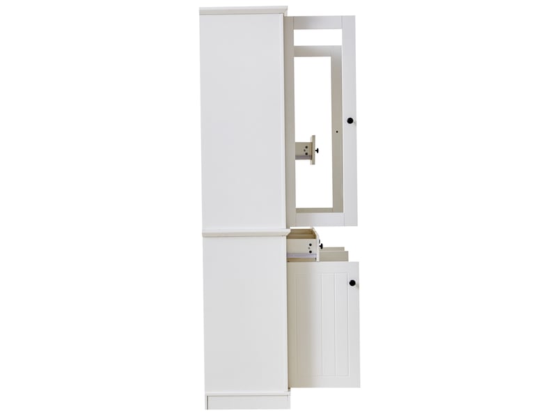  Vitrine blanche 119,5 x 40 x 180 cm avec led, 5 portes, 4 tiroirs, 21 espaces de rangement, mdf et verre trempé  - Conforama E