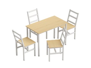 Ensemble table salle à manger avec 4 chaises, chaises à dossier à lattes, table rectangulaire 108 cm, chêne et blanc