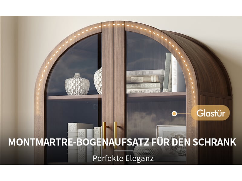  Buffet rétro design 175x80x40 cm avec 2 tiroirs et portes vitrées mdf bois noix  - Conforama R