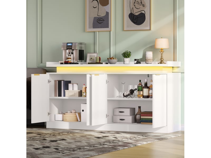 Buffet de cuisine 4 portes avec éclairage led rgb, 160 x 39 x 83 cm, blanc - Conforama E