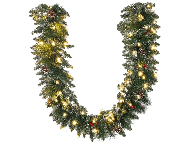  Guirlande de noël artificielle lumineuse de 1,8 m avec pommes de pin, grappes de baies, 50 lumières led et minuterie  - Conforama B
