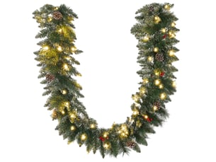 Guirlande de noël artificielle lumineuse de 1,8 m avec pommes de pin, grappes de baies, 50 lumières led et minuterie
