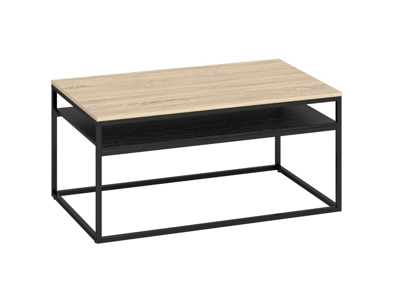  Table basse en chêne style industriel avec étagère de rangement - 100 x 59 x 47 cm, noire  - Conforama A