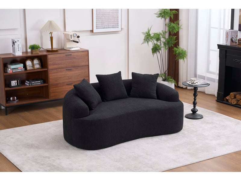  Canapé 2 places, assise généreuse, coussins fournis, allure contemporaine, meuble de salon, revêtement chenille, noir  - Conforama C
