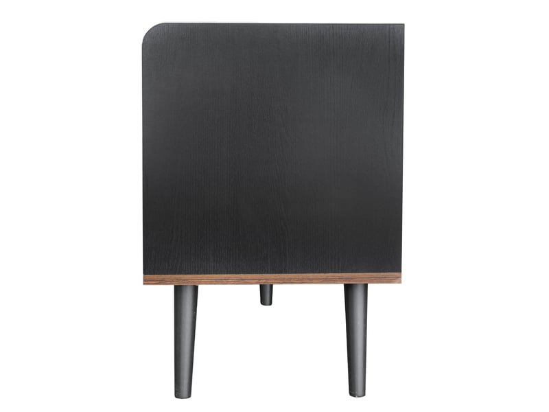  Meuble tv 160 cm noir et bois avec portes coulissantes et tiroirs  - Conforama W