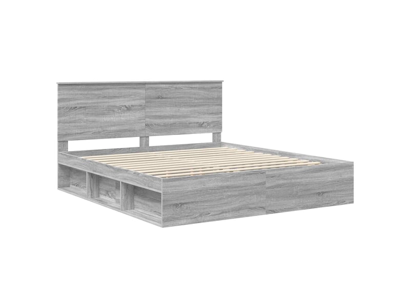  Lit double- lit adulte -  cadre de lit gris sonoma 180 x 200 cm bois de pin massif  - Conforama C