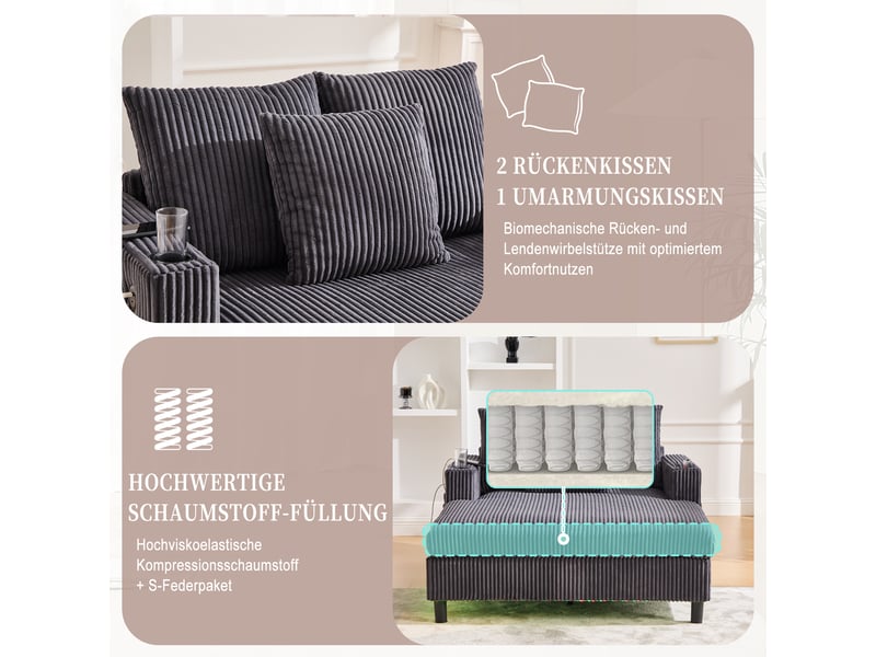  Chaise longue, fauteuil lounge : port usb, éclairage led, porte-gobelets  - Conforama W