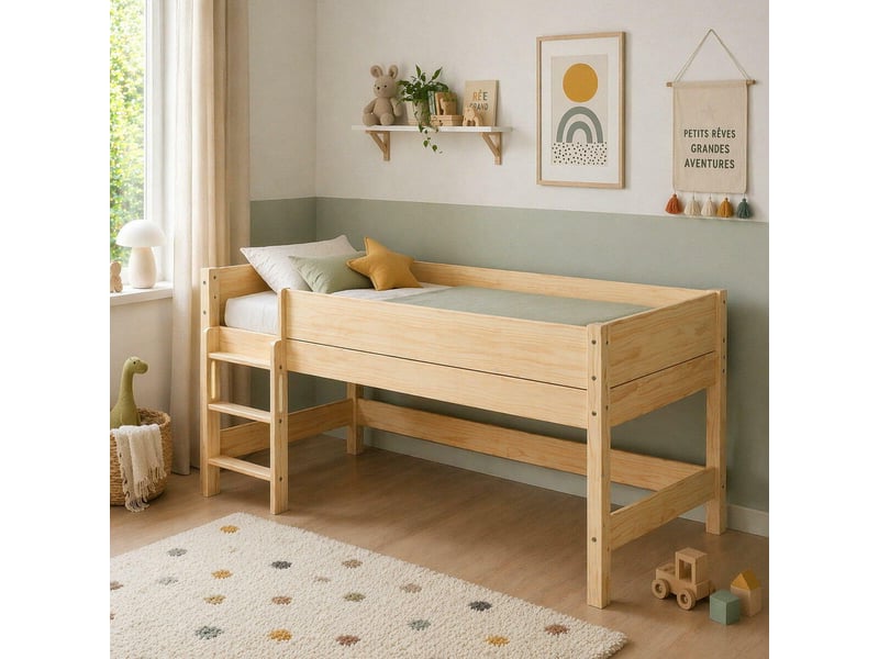  Lit mi-hauteur 90x200 cm louw  bois naturel Louw - Conforama C