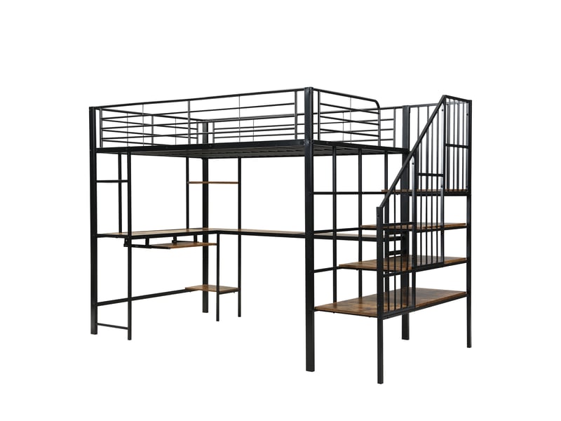 Lit mezzanine 120x200 cm avec bureau intégré, noir et noyer - Conforama W