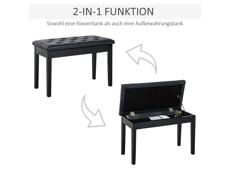  Tabouret de piano banc de piano style maison de campagne traditionnelle avec espace de rangement, bois d'hévéa, simili cuir noir, 76x36x50 cm pour 02-0707 - Conforama D