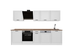 Vicco cuisine, blanc campagneblanc, 280cm plan de travail chêne doré