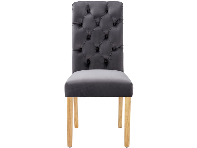  Chaise de salle à manger, lot de 6, gris velours avec pieds en chêne et détails boutonnés  - Conforama A