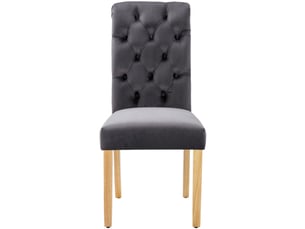Chaise de salle à manger, lot de 6, gris velours avec pieds en chêne et détails boutonnés