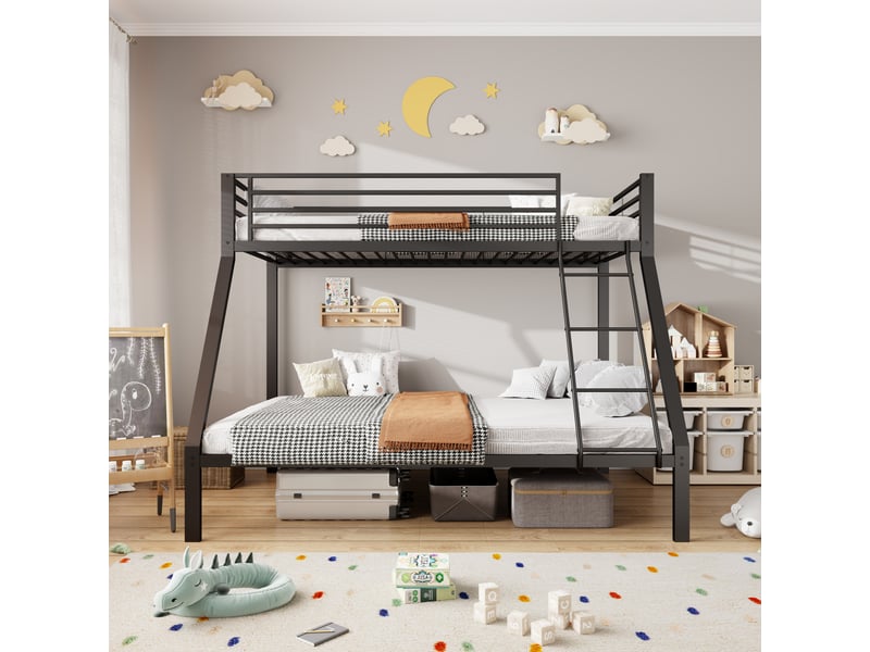 Lit superposé 90x200 et 140x200 cm avec échelle en métal , noir - Conforama E