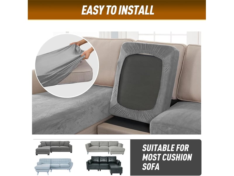 Housse de coussin de siège de canapé en velours extensible – 1 place, gris foncé  - Conforama D